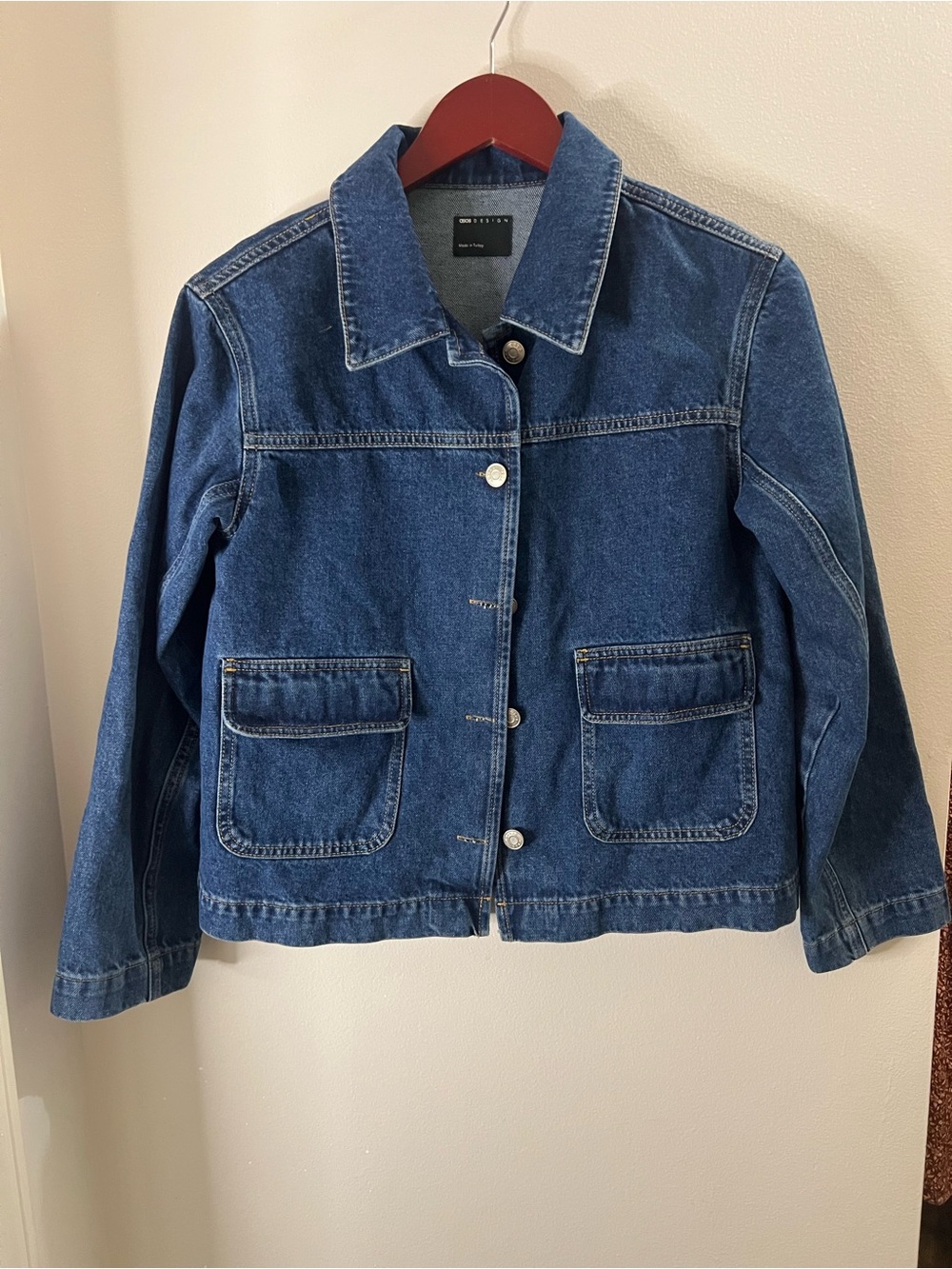 ASOS Dark Blue Denim Jacket with Front Patch Pockets
